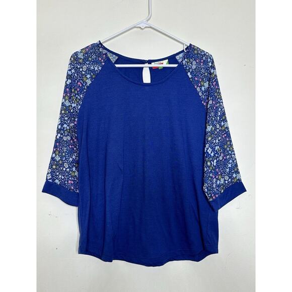 Fervour Mod Cloth Raglan Sleeve Blouse Floral Woman’s Large 3/4 Sleeve Blue - Picture 1 of 7